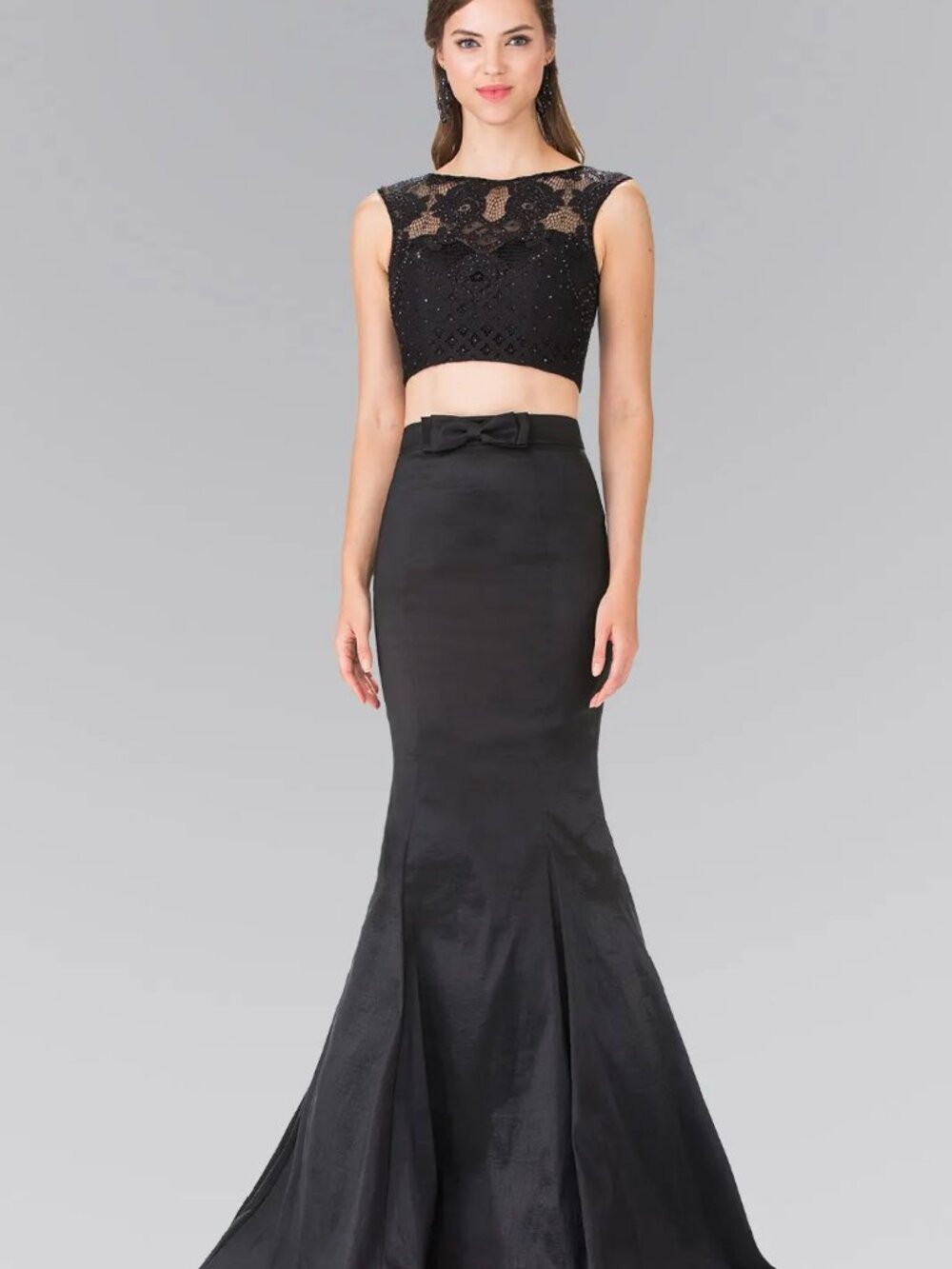 NEW BLACK Lace & Taffeta Evening Gown Floor Length Formal Elegant GL2354